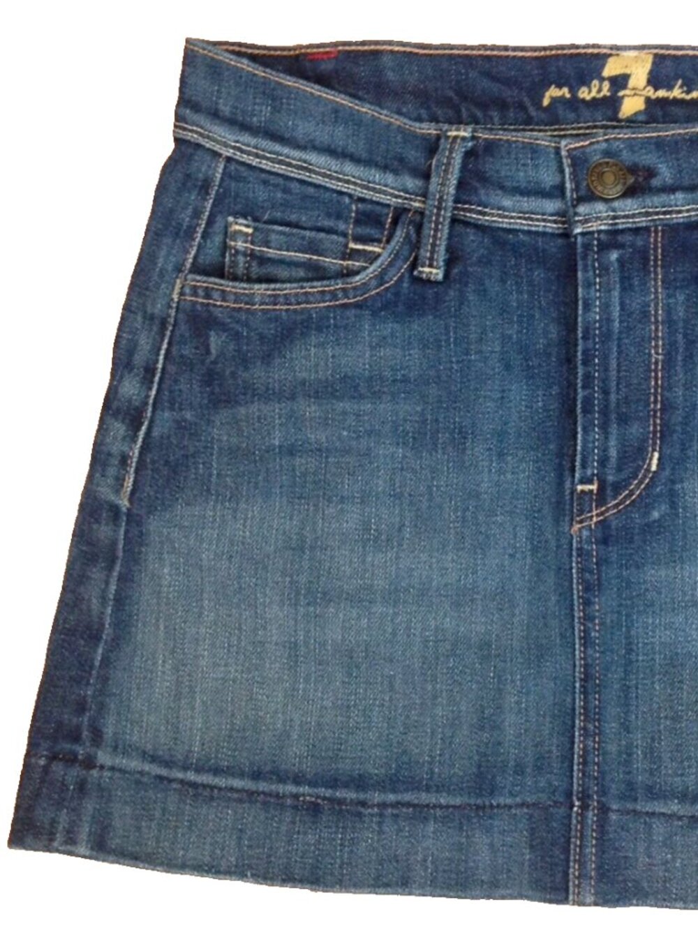 VINTAGE Y2K 7 FOR ALL MANKIND DENIM SKIRT WOMENS 25 STRETCH MINI 7FAM MADE USA